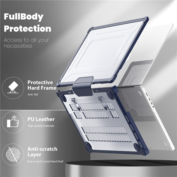 For MacBook Pro 16 inch (2024) (2023) (2021)(A2485 M1 Pro / M1 Max / A2780) Anti-Slip Laptop Case Heat Dissipation PC+TPU Kickstand Cover - Navy Blue
