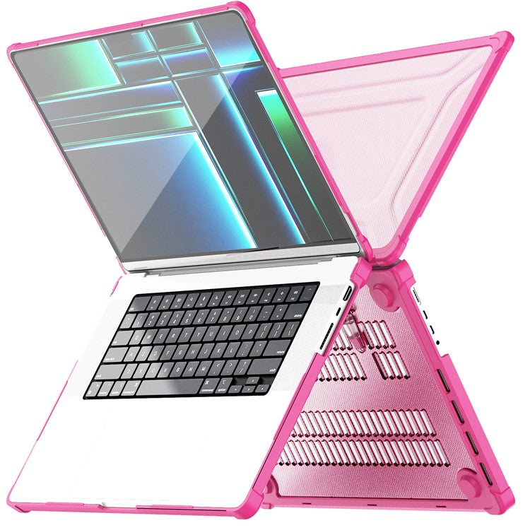 For MacBook Pro 16 inch (2024) (2023) (2021) (A2485 M1 Pro / M1 Max / A2780) Anti-Slip Laptop Case Heat Dissipation PC+TPU Kickstand Cover - Rose