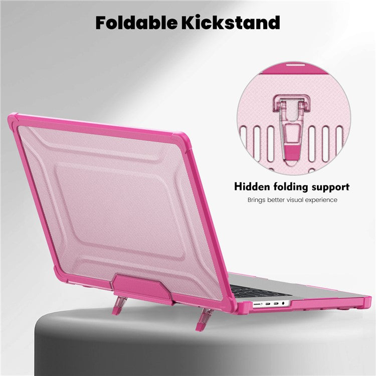 For MacBook Pro 16 inch (2024) (2023) (2021) (A2485 M1 Pro / M1 Max / A2780) Anti-Slip Laptop Case Heat Dissipation PC+TPU Kickstand Cover - Rose