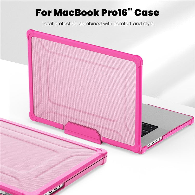 For MacBook Pro 16 inch (2024) (2023) (2021) (A2485 M1 Pro / M1 Max / A2780) Anti-Slip Laptop Case Heat Dissipation PC+TPU Kickstand Cover - Rose