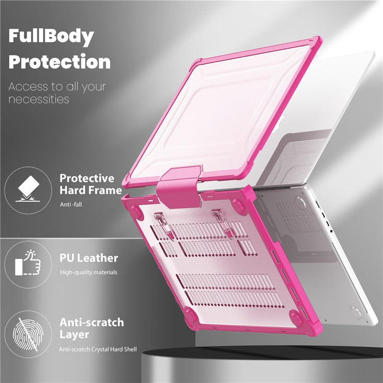 For MacBook Pro 16 inch (2024) (2023) (2021) (A2485 M1 Pro / M1 Max / A2780) Anti-Slip Laptop Case Heat Dissipation PC+TPU Kickstand Cover - Rose