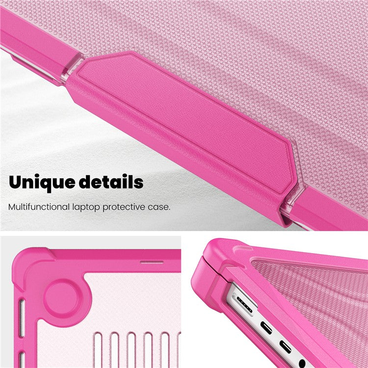 For MacBook Pro 16 inch (2024) (2023) (2021) (A2485 M1 Pro / M1 Max / A2780) Anti-Slip Laptop Case Heat Dissipation PC+TPU Kickstand Cover - Rose