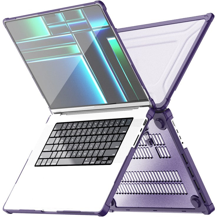 For MacBook Pro 16 inch (2024) (2023) (2021)  (A2485 M1 Pro / M1 Max / A2780) Anti-Slip Laptop Case Heat Dissipation PC+TPU Kickstand Cover - Purple