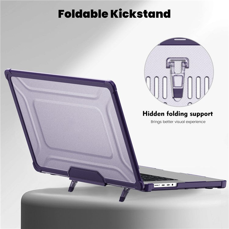 For MacBook Pro 16 inch (2024) (2023) (2021)  (A2485 M1 Pro / M1 Max / A2780) Anti-Slip Laptop Case Heat Dissipation PC+TPU Kickstand Cover - Purple