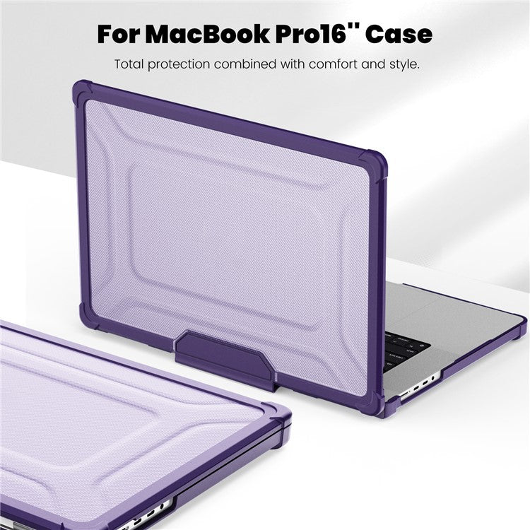 For MacBook Pro 16 inch (2024) (2023) (2021)  (A2485 M1 Pro / M1 Max / A2780) Anti-Slip Laptop Case Heat Dissipation PC+TPU Kickstand Cover - Purple