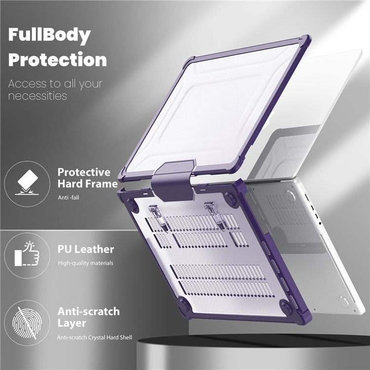 For MacBook Pro 16 inch (2024) (2023) (2021)  (A2485 M1 Pro / M1 Max / A2780) Anti-Slip Laptop Case Heat Dissipation PC+TPU Kickstand Cover - Purple