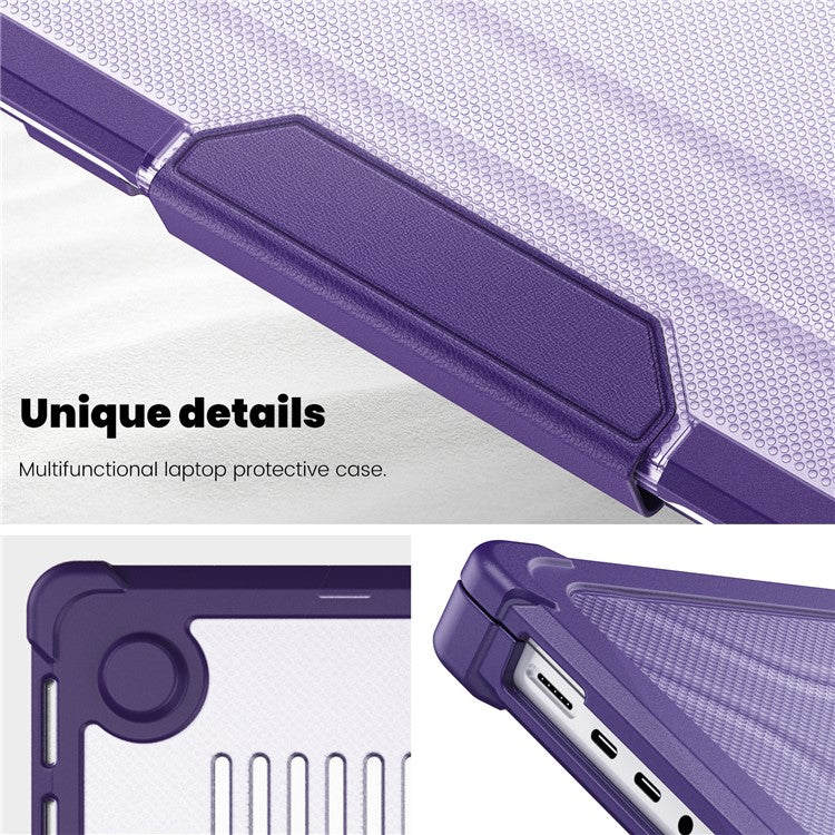 For MacBook Pro 16 inch (2024) (2023) (2021)  (A2485 M1 Pro / M1 Max / A2780) Anti-Slip Laptop Case Heat Dissipation PC+TPU Kickstand Cover - Purple