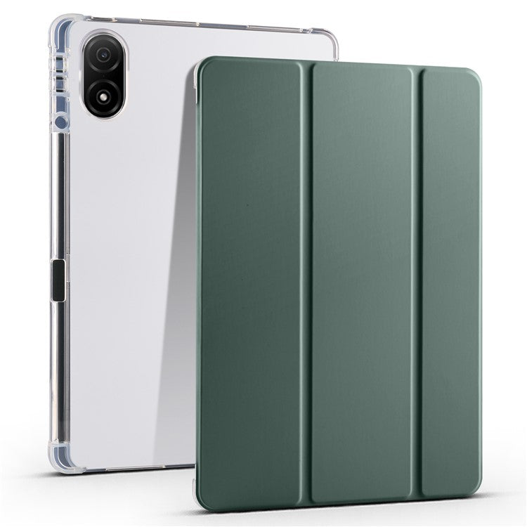 For Honor Pad V8 Pro Trifold Stand Tablet Case PU Leather Transparent TPU Back Smart Cover with Pencil Holder - Midnight Green