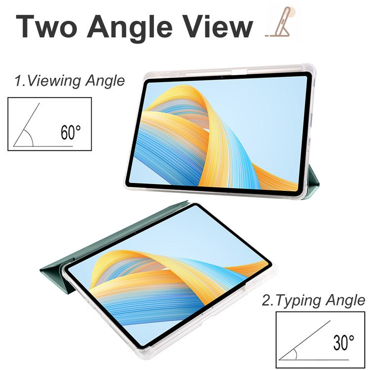 For Honor Pad V8 Pro Trifold Stand Tablet Case PU Leather Transparent TPU Back Smart Cover with Pencil Holder - Midnight Green