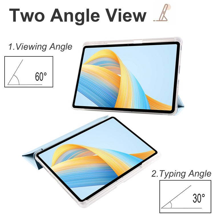 For Honor Pad V8 Pro Trifold Stand Tablet Case PU Leather Transparent TPU Back Smart Cover with Pencil Holder - Baby Blue