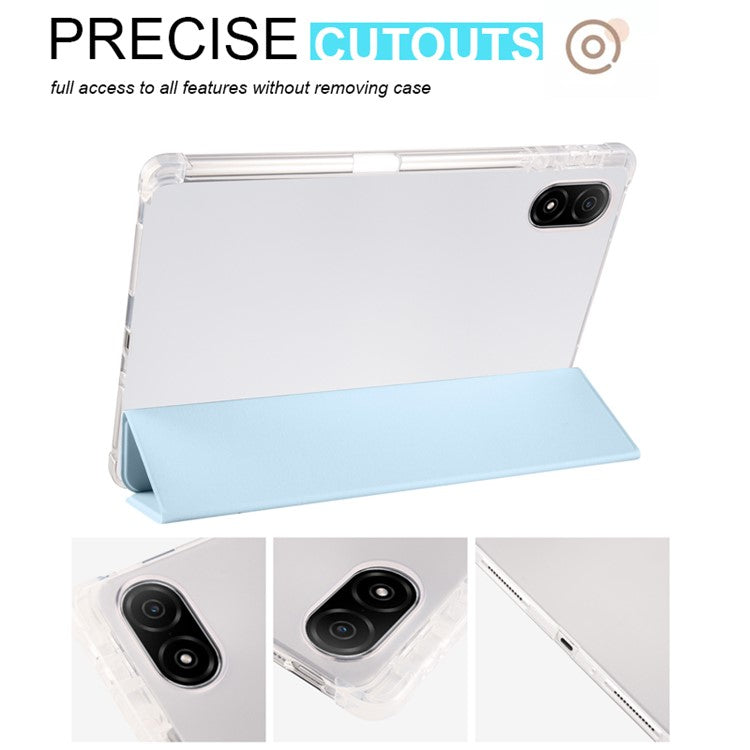 For Honor Pad V8 Pro Trifold Stand Tablet Case PU Leather Transparent TPU Back Smart Cover with Pencil Holder - Baby Blue
