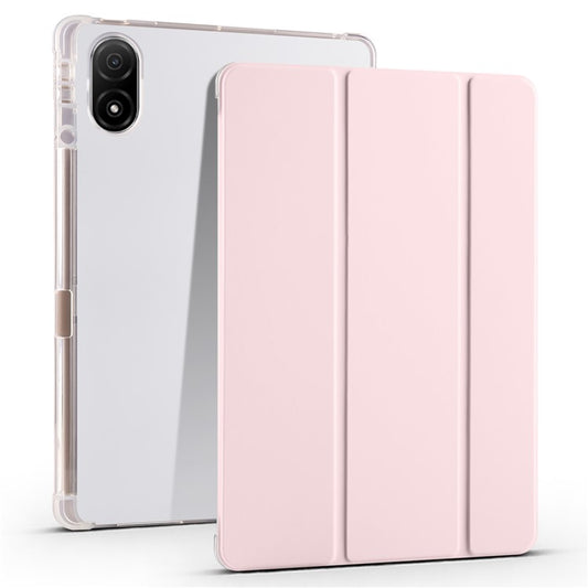 For Honor Pad V8 Pro Trifold Stand Tablet Case PU Leather Transparent TPU Back Smart Cover with Pencil Holder - Pink