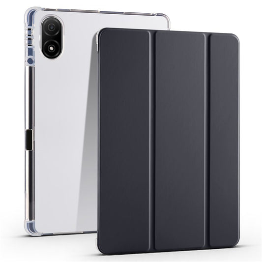For Honor Pad V8 Pro Trifold Stand Tablet Case PU Leather Transparent TPU Back Smart Cover with Pencil Holder - Black