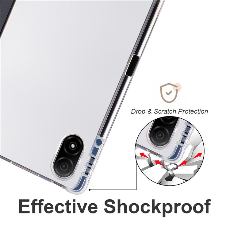 For Honor Pad V8 Pro Trifold Stand Tablet Case PU Leather Transparent TPU Back Smart Cover with Pencil Holder - Black