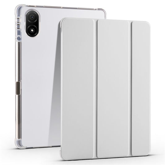 For Honor Pad V8 Pro Trifold Stand Tablet Case PU Leather Transparent TPU Back Smart Cover with Pencil Holder - Grey