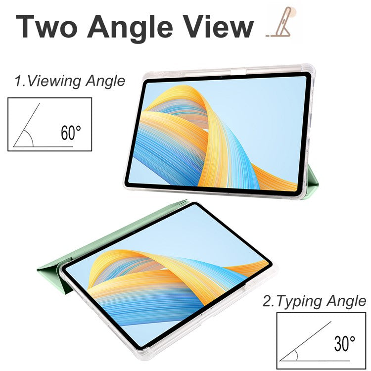 For Honor Pad V8 Pro Trifold Stand Tablet Case PU Leather Transparent TPU Back Smart Cover with Pencil Holder - Matcha Green