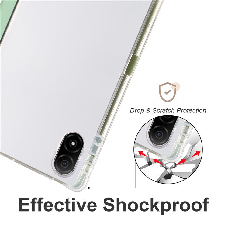 For Honor Pad V8 Pro Trifold Stand Tablet Case PU Leather Transparent TPU Back Smart Cover with Pencil Holder - Matcha Green