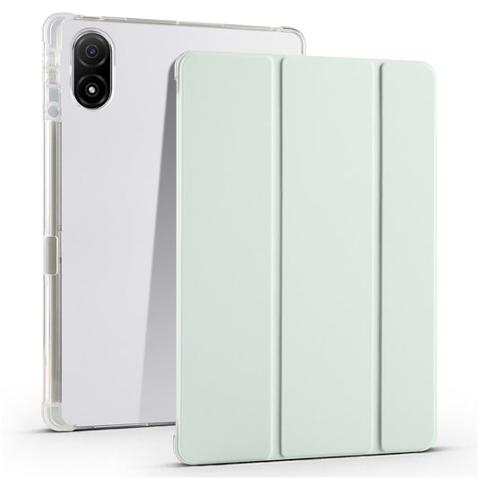 For Honor Pad V8 Pro Trifold Stand Tablet Case PU Leather Transparent TPU Back Smart Cover with Pencil Holder - Light Green
