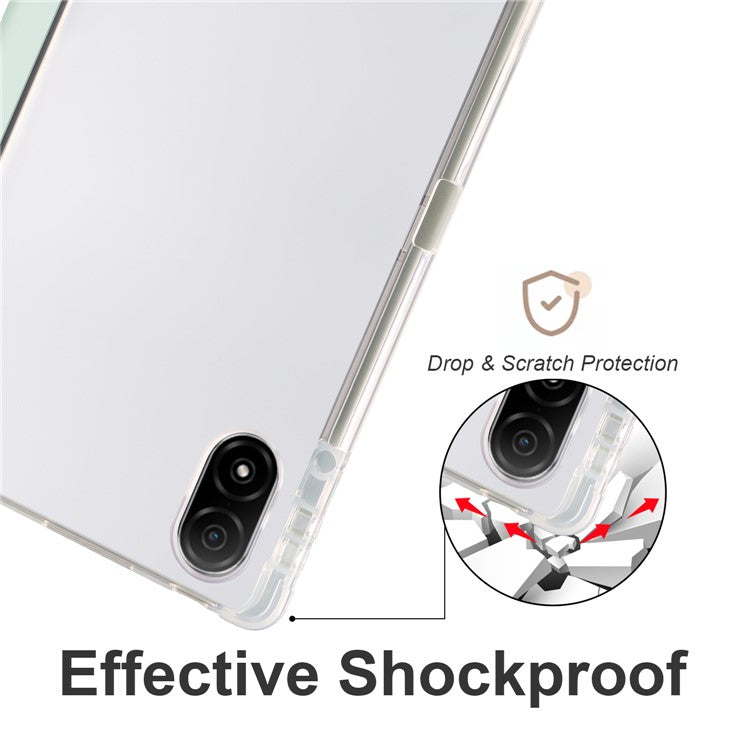 For Honor Pad V8 Pro Trifold Stand Tablet Case PU Leather Transparent TPU Back Smart Cover with Pencil Holder - Light Green