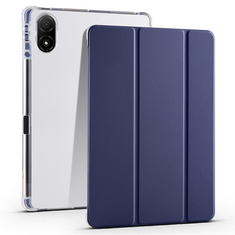 For Honor Pad V8 Pro Trifold Stand Tablet Case PU Leather Transparent TPU Back Smart Cover with Pencil Holder - Dark Blue