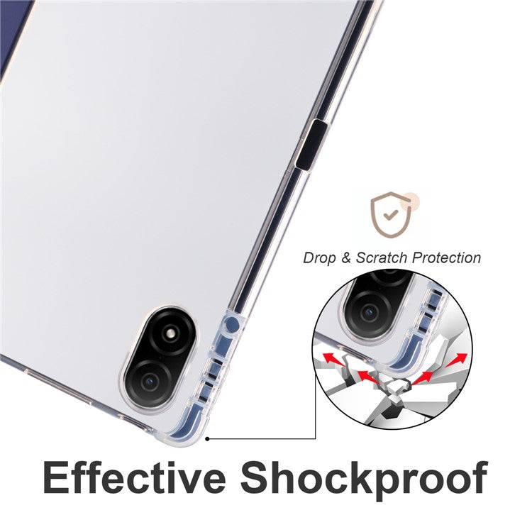 For Honor Pad V8 Pro Trifold Stand Tablet Case PU Leather Transparent TPU Back Smart Cover with Pencil Holder - Dark Blue