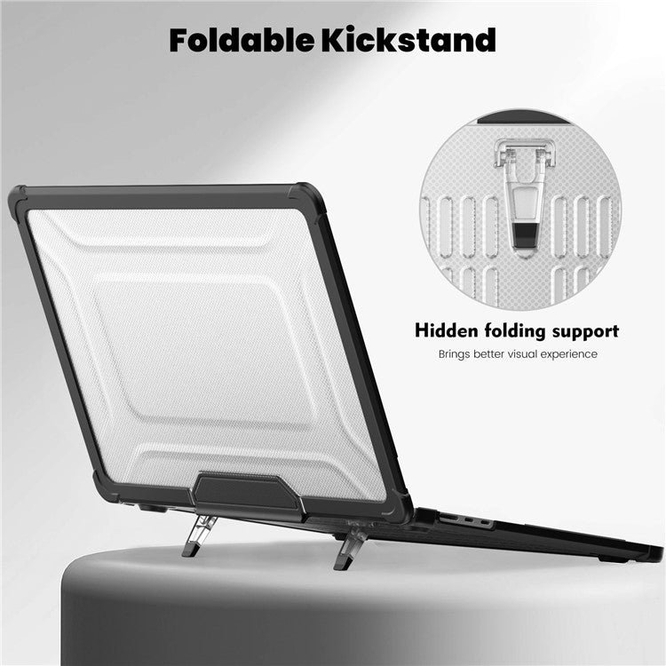 For Macbook Air 15 inch (2025) / (2024) A3114 M3 / (2023) M2 A2941 PC+TPU Laptop Case Heat Dissipation Kickstand Non-Slip Notebook Cover - Black