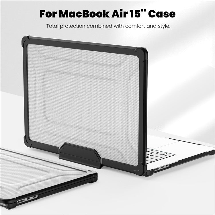 For Macbook Air 15 inch (2025) / (2024) A3114 M3 / (2023) M2 A2941 PC+TPU Laptop Case Heat Dissipation Kickstand Non-Slip Notebook Cover - Black