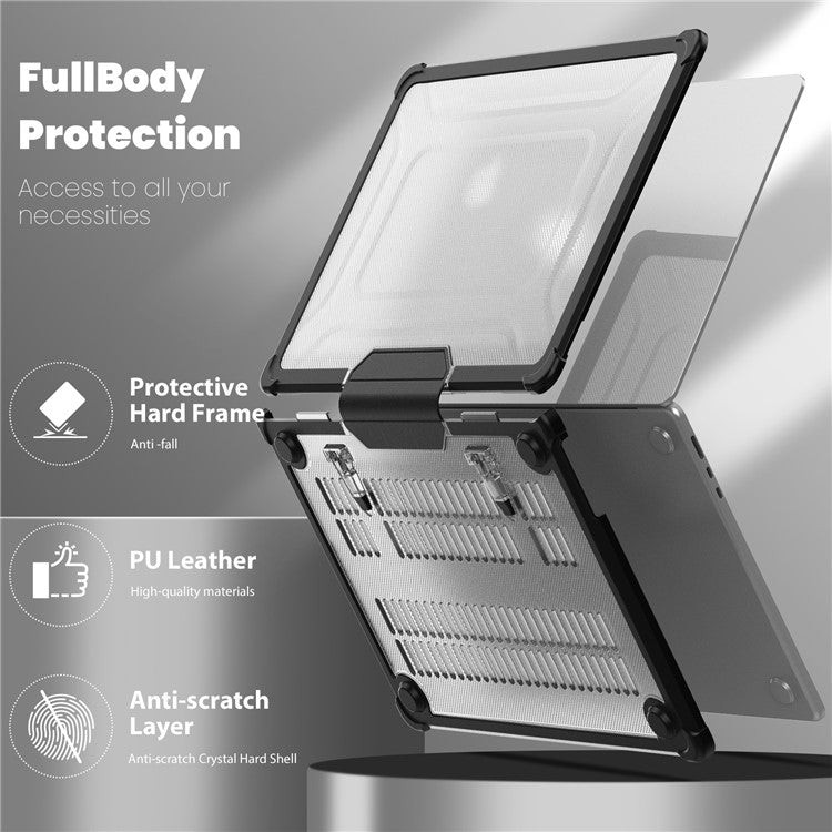 For Macbook Air 15 inch (2025) / (2024) A3114 M3 / (2023) M2 A2941 PC+TPU Laptop Case Heat Dissipation Kickstand Non-Slip Notebook Cover - Black
