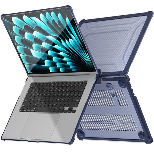 For Macbook Air 15 inch (2025) / (2024) A3114 M3 / (2023) M2 A2941 PC+TPU Laptop Case Heat Dissipation Kickstand Non-Slip Notebook Cover - Navy Blue