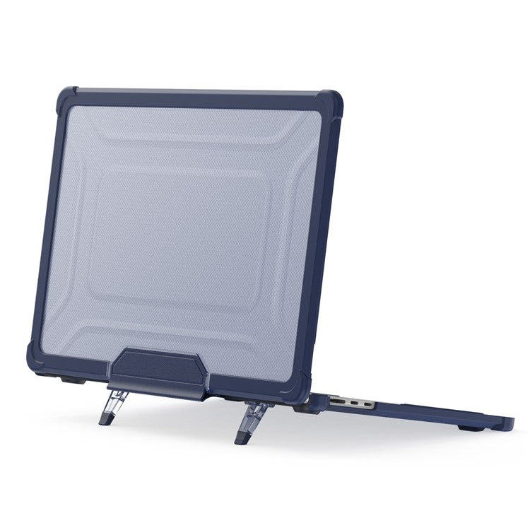 For Macbook Air 15 inch (2025) / (2024) A3114 M3 / (2023) M2 A2941 PC+TPU Laptop Case Heat Dissipation Kickstand Non-Slip Notebook Cover - Navy Blue
