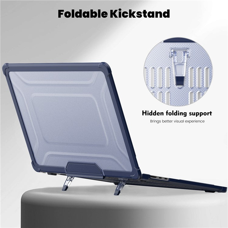 For Macbook Air 15 inch (2025) / (2024) A3114 M3 / (2023) M2 A2941 PC+TPU Laptop Case Heat Dissipation Kickstand Non-Slip Notebook Cover - Navy Blue