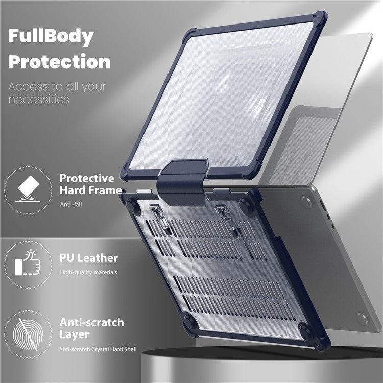 For Macbook Air 15 inch (2025) / (2024) A3114 M3 / (2023) M2 A2941 PC+TPU Laptop Case Heat Dissipation Kickstand Non-Slip Notebook Cover - Navy Blue