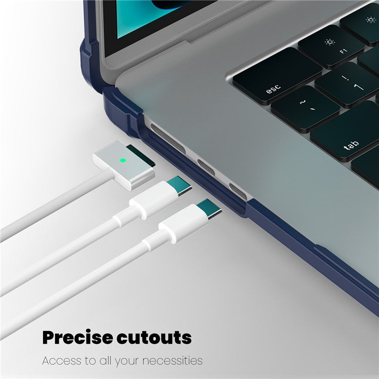 For Macbook Air 15 inch (2025) / (2024) A3114 M3 / (2023) M2 A2941 PC+TPU Laptop Case Heat Dissipation Kickstand Non-Slip Notebook Cover - Navy Blue