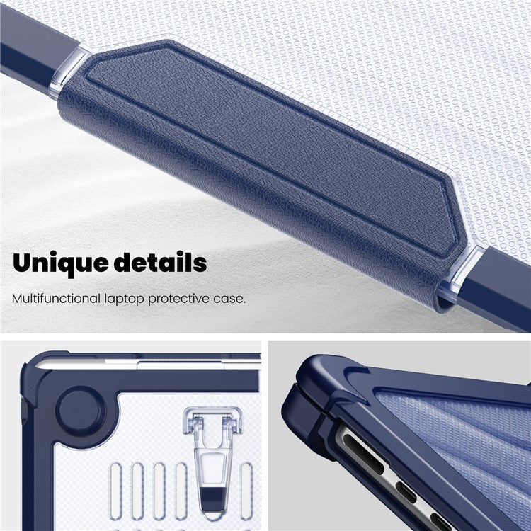 For Macbook Air 15 inch (2025) / (2024) A3114 M3 / (2023) M2 A2941 PC+TPU Laptop Case Heat Dissipation Kickstand Non-Slip Notebook Cover - Navy Blue