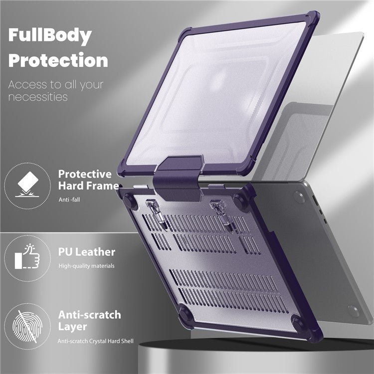 For Macbook Air 15 inch (2025) / (2024) A3114 M3 / (2023) M2 A2941 PC+TPU Laptop Case Heat Dissipation Kickstand Non-Slip Notebook Cover - Purple