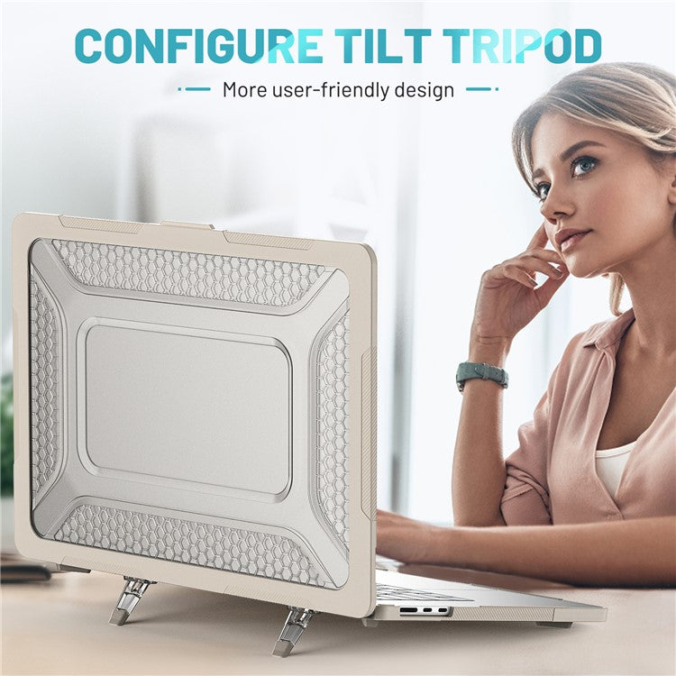 For Macbook Air 15 inch (2025) / (2024) A3114 M3 / (2023) M2 A2941 Anti-Slip Laptop Case Honeycomb Heat Dissipation Kickstand PC+TPU Cover - Apricot