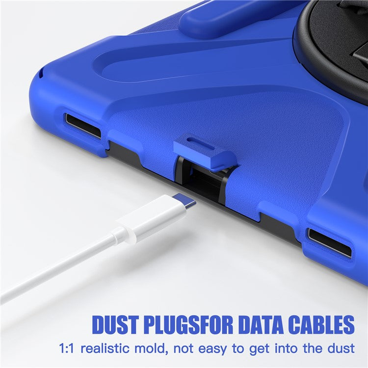 For Samsung Galaxy Tab S9 FE / S9 X710 / S8 X700 / S7 T870 Wrist Strap Tablet Case PC+Silicone Kickstand Protective Cover - Blue