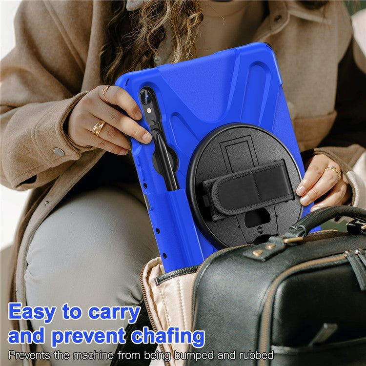 For Samsung Galaxy Tab S9 FE / S9 X710 / S8 X700 / S7 T870 Wrist Strap Tablet Case PC+Silicone Kickstand Protective Cover - Blue
