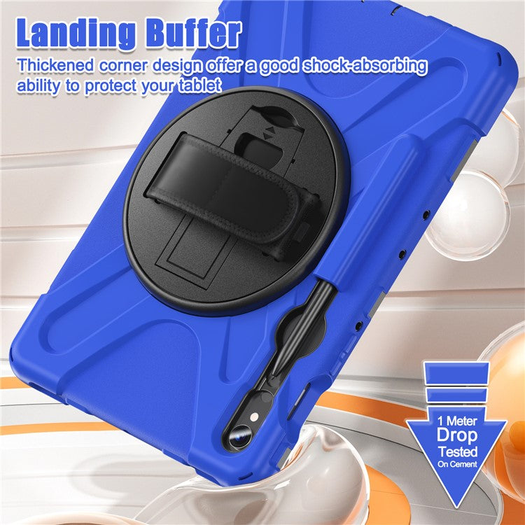 For Samsung Galaxy Tab S9 FE / S9 X710 / S8 X700 / S7 T870 Wrist Strap Tablet Case PC+Silicone Kickstand Protective Cover - Blue