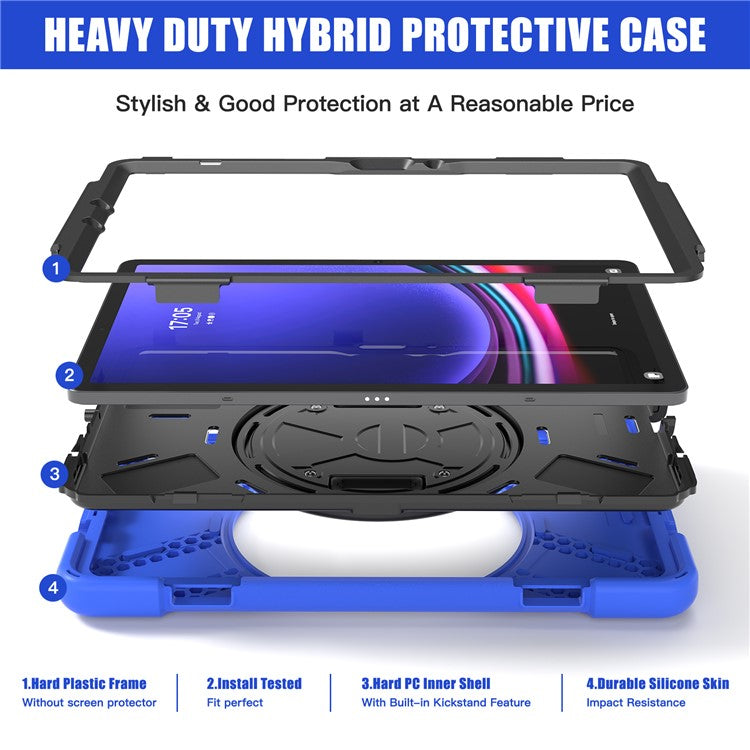 For Samsung Galaxy Tab S9 FE / S9 X710 / S8 X700 / S7 T870 Wrist Strap Tablet Case PC+Silicone Kickstand Protective Cover - Blue