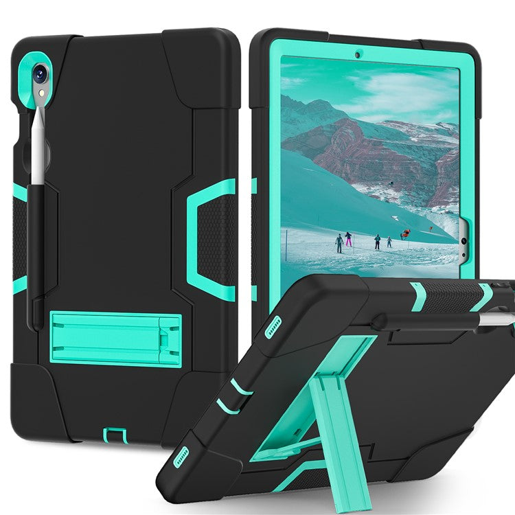 Silicone + PC Tablet Case for Samsung Galaxy Tab S9 SM-X710  /  S9 FE SM-X510 Robot Style Dual Color Kickstand Cover - Black  /  Mint Green
