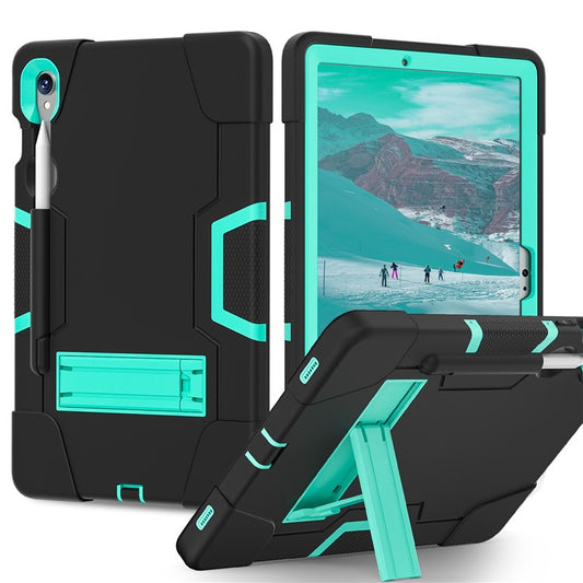 Silicone + PC Tablet Case for Samsung Galaxy Tab S9 SM-X710  /  S9 FE SM-X510 Robot Style Dual Color Kickstand Cover - Black  /  Mint Green