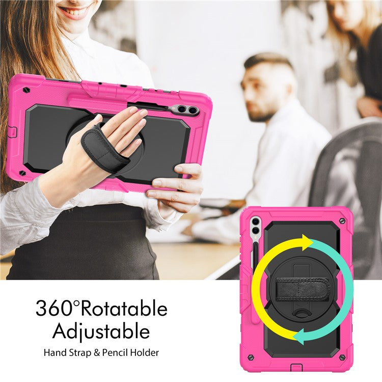For Samsung Galaxy Tab S10+ / S9+ (SM-X810 / X816B / X818U) PC+Silicone Tablet Case Kickstand Protective Cover with PET Screen Film - Rose