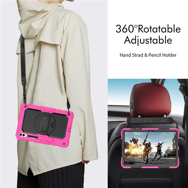 For Samsung Galaxy Tab S10+ / S9+ (SM-X810 / X816B / X818U) PC+Silicone Tablet Case Kickstand Protective Cover with PET Screen Film - Rose