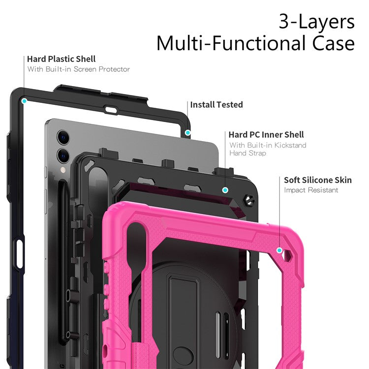 For Samsung Galaxy Tab S10+ / S9+ (SM-X810 / X816B / X818U) PC+Silicone Tablet Case Kickstand Protective Cover with PET Screen Film - Rose