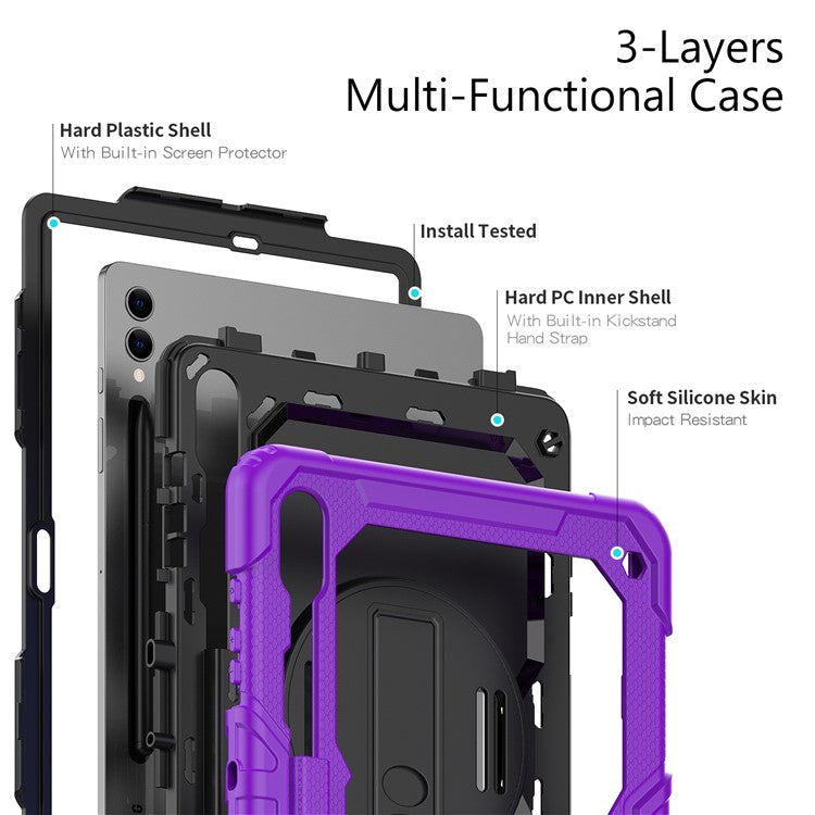 For Samsung Galaxy Tab S10+ / S9+ (SM-X810 / X816B / X818U) PC+Silicone Tablet Case Kickstand Protective Cover with PET Screen Film - Purple