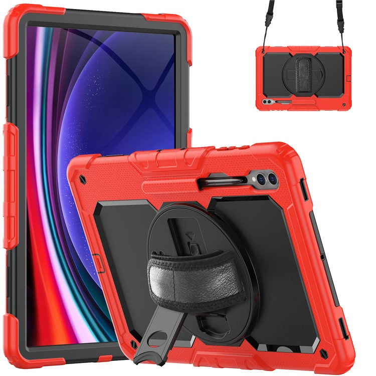 For Samsung Galaxy Tab S10 Ultra / S9 Ultra (SM-X910 / X916B / X918U) Shockproof Case PC+Silicone Tablet Kickstand Cover with PET Screen Film - Red