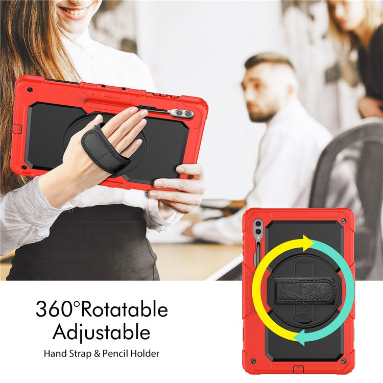 For Samsung Galaxy Tab S10 Ultra / S9 Ultra (SM-X910 / X916B / X918U) Shockproof Case PC+Silicone Tablet Kickstand Cover with PET Screen Film - Red