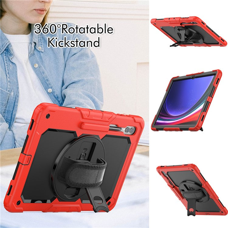 For Samsung Galaxy Tab S10 Ultra / S9 Ultra (SM-X910 / X916B / X918U) Shockproof Case PC+Silicone Tablet Kickstand Cover with PET Screen Film - Red