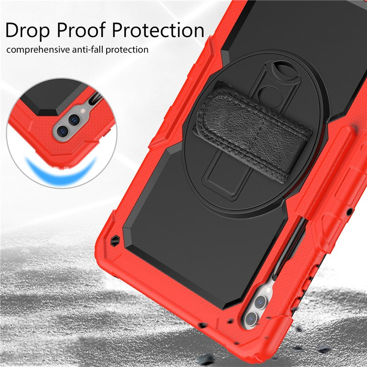 For Samsung Galaxy Tab S10 Ultra / S9 Ultra (SM-X910 / X916B / X918U) Shockproof Case PC+Silicone Tablet Kickstand Cover with PET Screen Film - Red